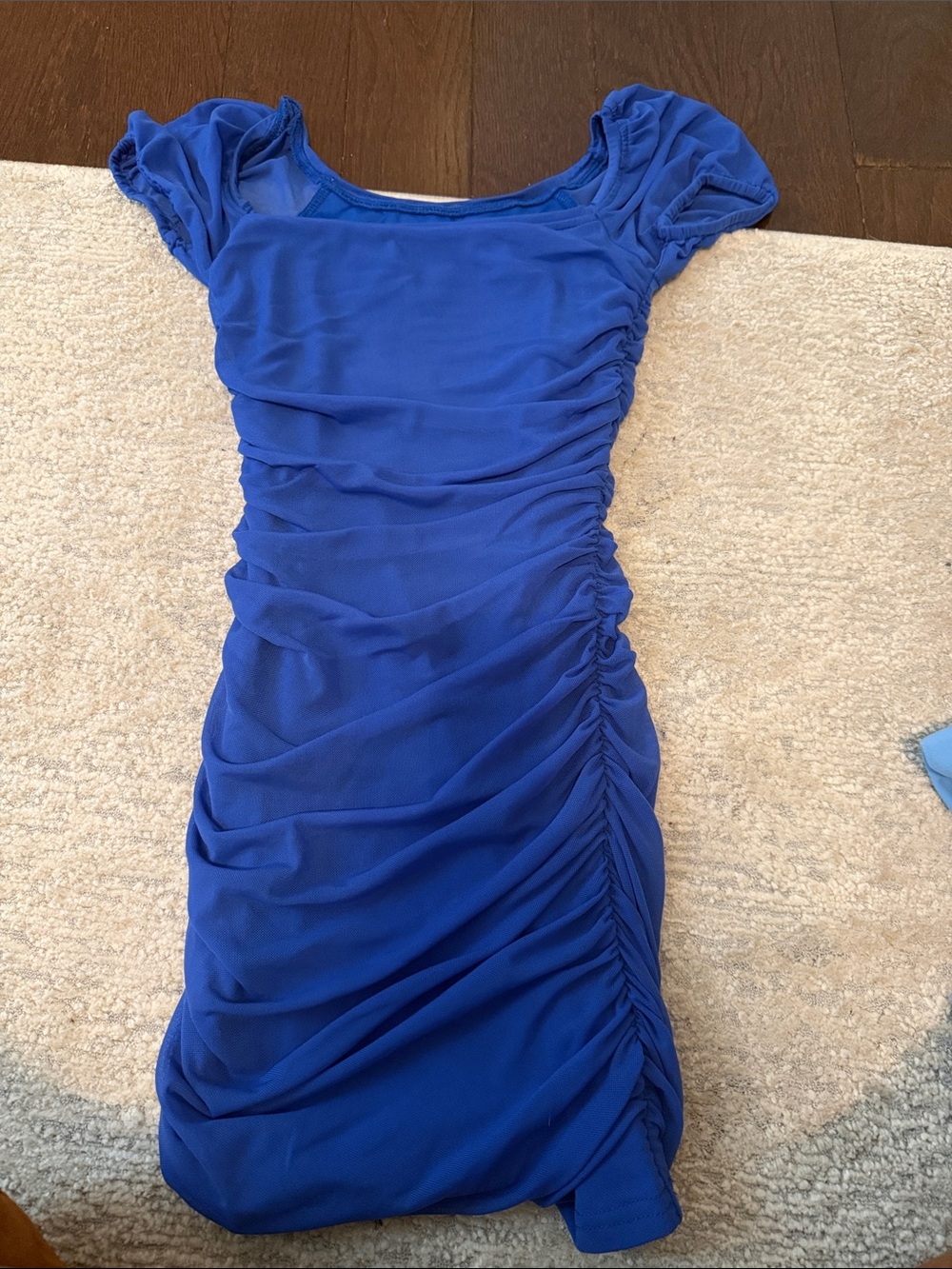 Katie J NYC Cobalt Blue Ruched Cap-Sleeve Mini Dress